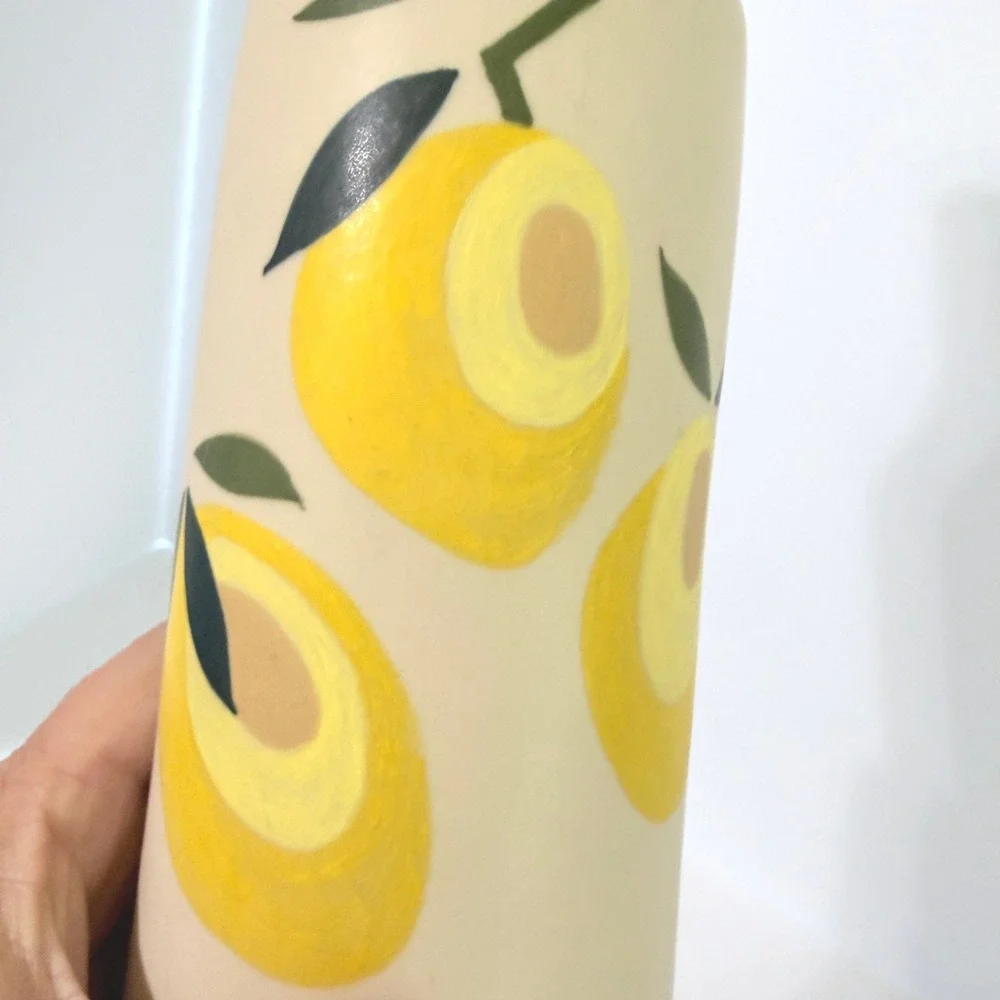Chomcharm Santorinia 1.1.3 Lemon Ceramic Vase Thailand Hand Painted